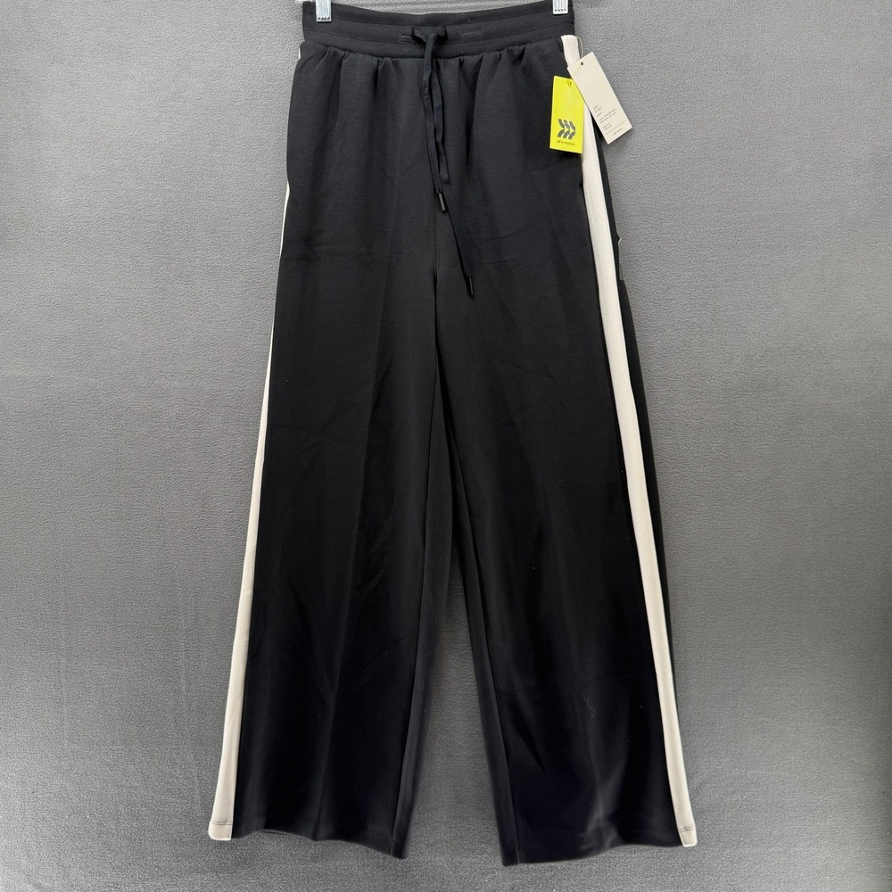 All in Motion Airy Sleek Pant Womens XS Black High Rise Wide Leg Side Stripe NEW
